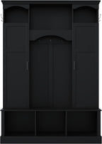 Merax Hall Tree with Bench and Shoe Storage 77.3" Tall with Adjustable Shelves, Modern All-in-One Entryway Bench with 2 Side Cabinets & 7 Hooks, Elegant Arched Design, 55.1"L x 15.7"W (Black)