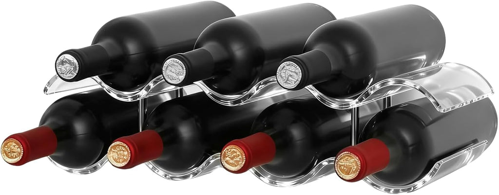 Wine Rack Countertop, Wine Rack for Inside Cabinet, Acrylic Wine Holder, Wavy Wine Bottle Holder for Cabinet Pantry Home Kitchen (2 Tiers - 7 Bottles)