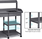 Yaheetech Outdoor Potting Bench Table Potters Benches Garden Workstation for Horticulture with Drawer/Adjustable Shelf Rack/Removable Sink/Hooks/Pads, Gray