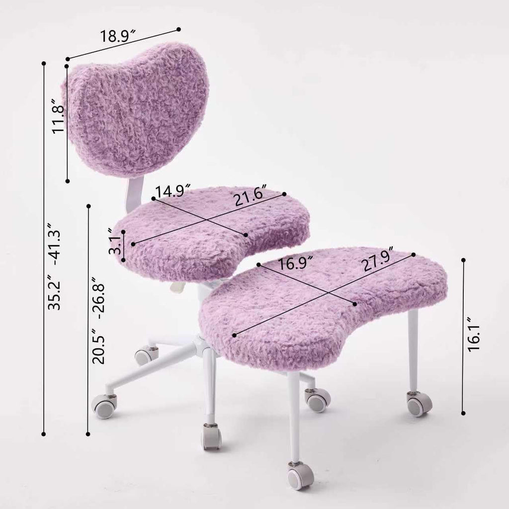 Meditation Chair Plus, Cross Legged Chair with Wheels, Adjustable Height, ADHD Kneeling Seat Criss Cross Desk Chairs with Adjustable Stool, Flexible Design for Fidgety Sitters, Violet Faux Fur