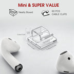 60PCS Adhesive Cable Clips, Heavy-Duty Cord Clips for Cable Management, Outdoor Christmas Light Clips Hooks, Traceless Clear Wire Holders Cord Organizer for Wall, Desk, LED, Car(Small)