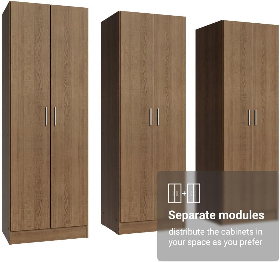 Madesa Kitchen Pantry Set Storage Cabinet 70" L 6 Doors 12 Utility Shelves 9 Adjustable Shelves Wooden Organization Unit Anti Tipping - Rustic