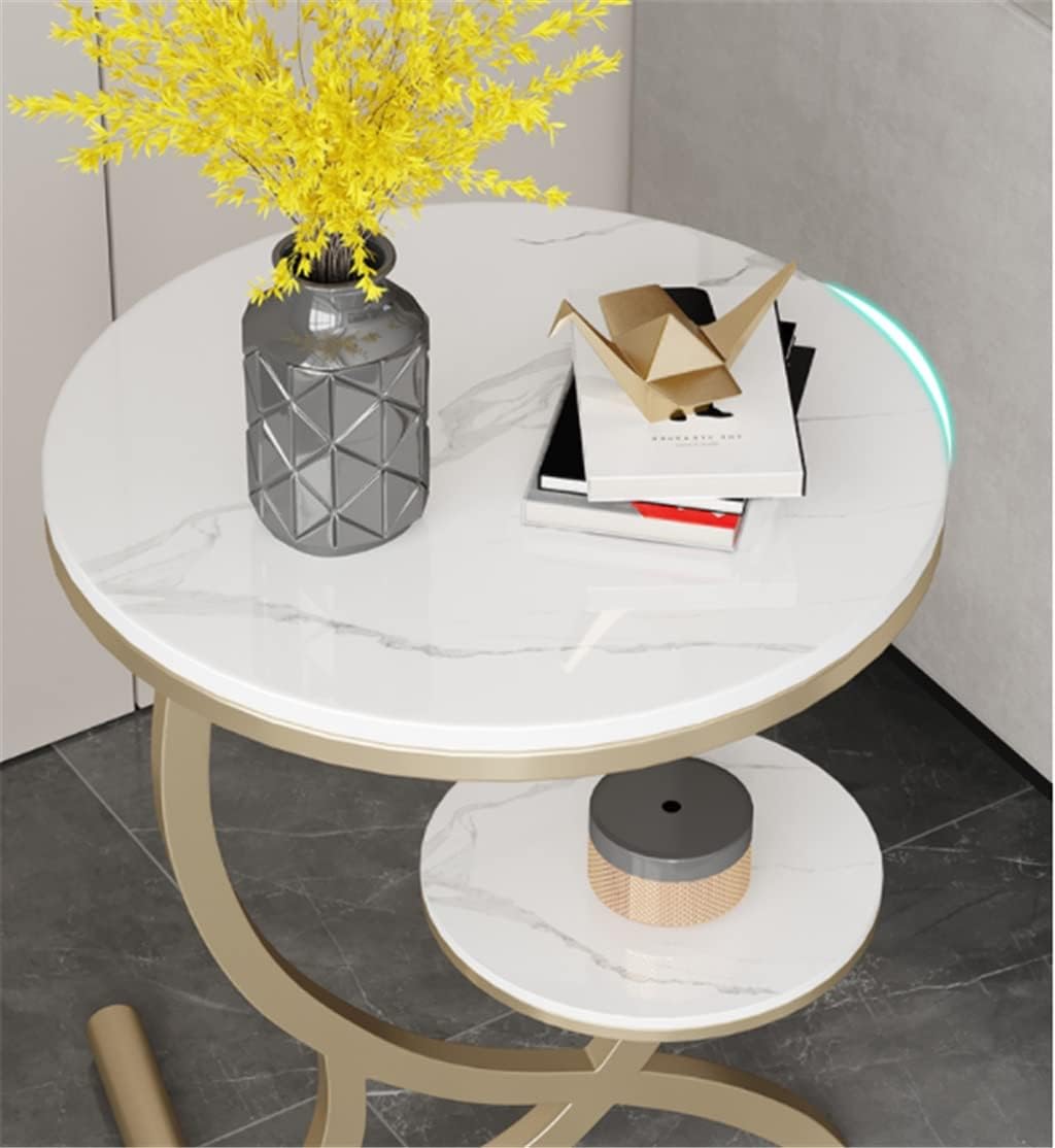 Rock Slab Side Table Fashion Round Living Room Small Coffee Balcony Sofa Corner(Gray,60 * 50cm)