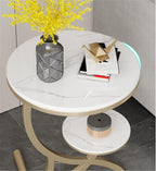 Rock Slab Side Table Fashion Round Living Room Small Coffee Balcony Sofa Corner(Gray,60 * 50cm)
