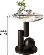 Small Round Marble Sofa Side Table, Creative Mini Leisure Accent End Table, Stone Countertop and Metal Base, Rounded Corners, for Living Room, Bedroom, Indoor(Black B,40 * 55CM/15.7 * 21.7IN)