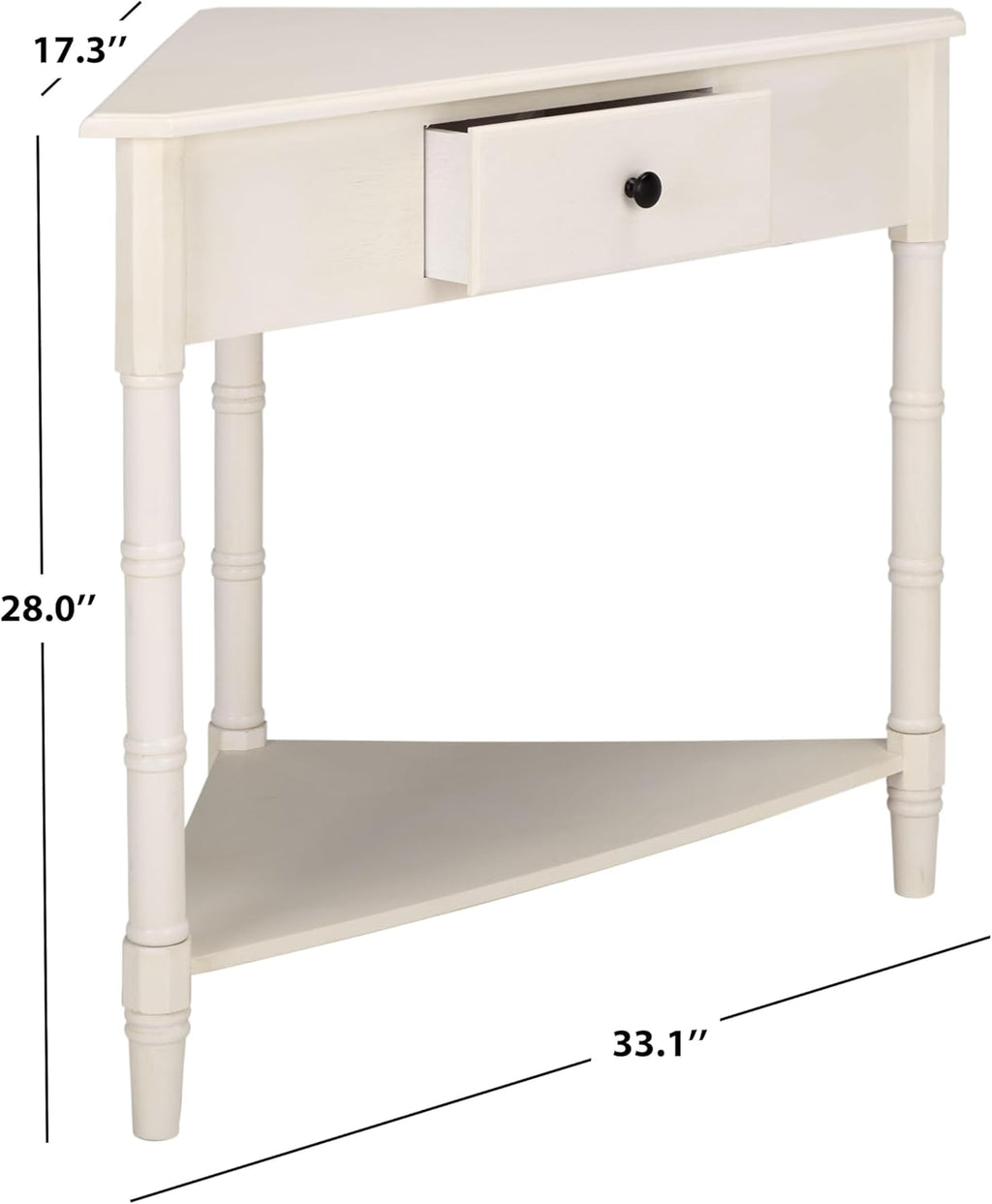 SAFAVIEH Furniture - Gomez 1-Drawer Corner Table - Ivory - Solid Wood - Classic Corner Storage Design - Ideal for Entryway, Living Room, Home Office, 33.1" W x 17.3" D x 28" H (AMH5709K)