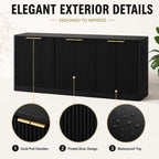 Fluted Sideboard Buffet Cabinet, 67" Credenza Storage Cabinet with 6 Doors,Media Console Table for Living Room Kitchen Entryway,Anti-Tip (Black)