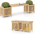2-in-1 Wooden Garden Bench with 2 Planter Boxes, Fir Wood Outdoor Patio Seat for Yard and Lawn