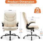 Sweetcrispy Ergonomic Office Chair - Heavy Duty Task Desk Chair with Flip-up Armrest, PU Leather, Height Adjustable & Swivel Rolling Chair with Wheels, Beige