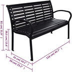 Garden Bench Black WPC (Wood Plastic Composite), Steel 116 cm Wide,The Ultimate Durable Garden Bench for Outdoor Comfort Patio Furniture