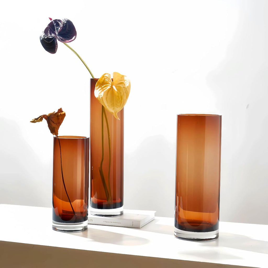 13" H Amber Flower Vase,4.85lb Large Glass Vases for Home Decoration, Noble Gray Vase for Flower Luxury Decor