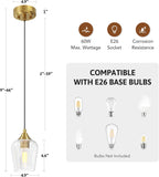 VONLUCE Pendant Lights Kitchen Island, Brushed Gold Pendant Light Fixtures with E26 Base & Adjustable Cable, Modern Pendant Lighting with Glass Shade for Living Room Bedroom Hallway, 3 Packs