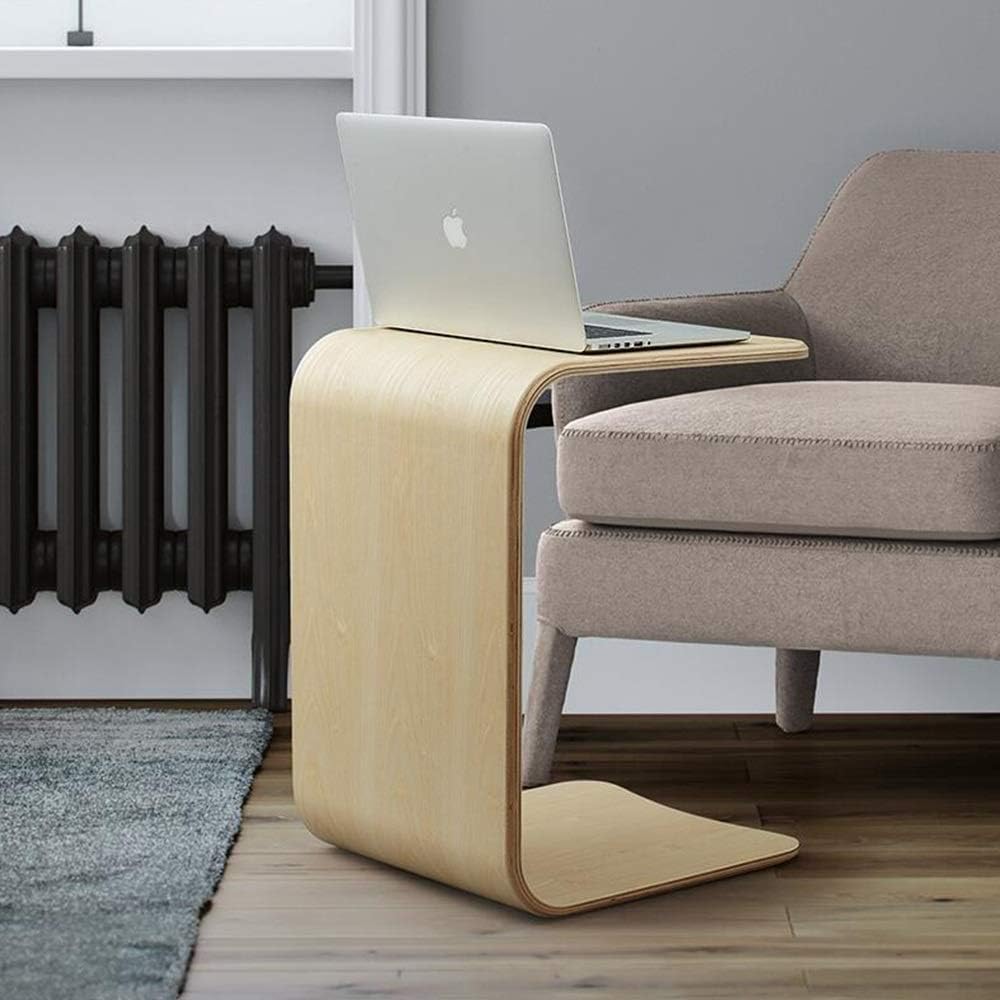 U-Shaped Side Table, Natural Edge End Table, Wood Side Table, Solid Wood End Table for Couch, C Shaped Mini Sofa Side Table for Small Narrow Spaces, Sofa Laptop Side Table, 3 Colors(Ash Wood)