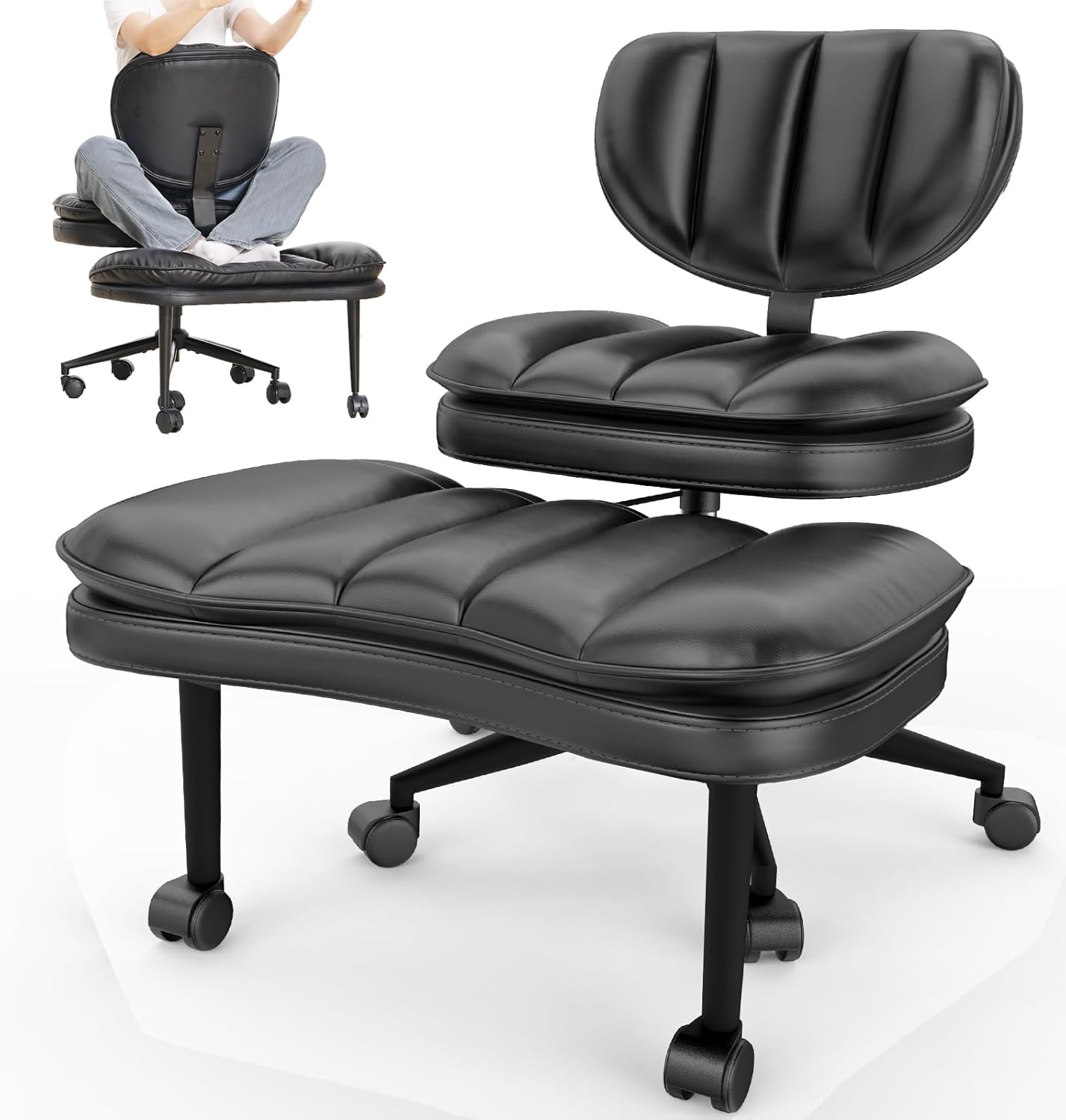 Extra-Wide & Tall Cross-Legged Office Chair – Deeply-Padded Cloud Seat, Ergonomic Back Support, Adjustable Height for ADHD & Meditation