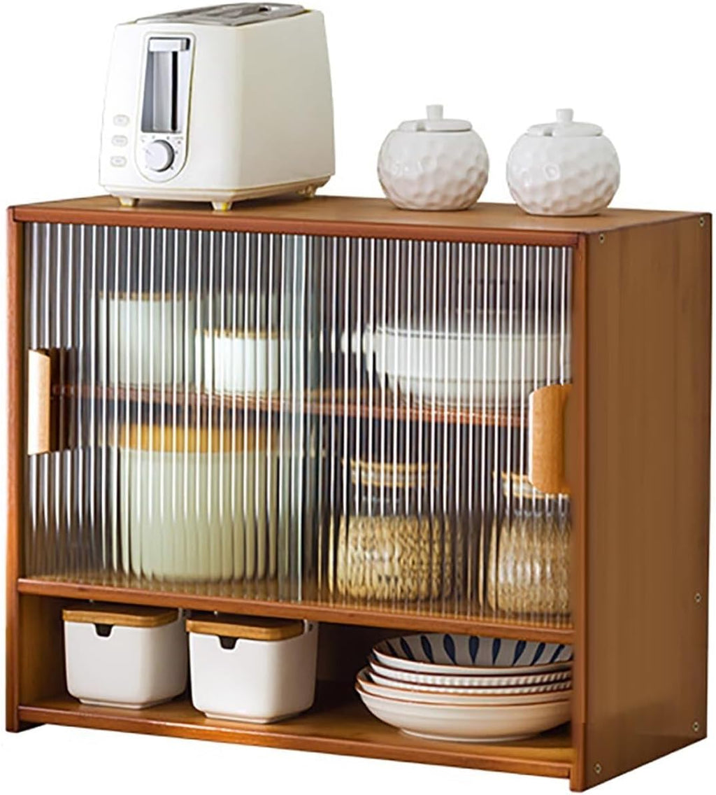Bamboo Countertop Storage Cabinet Kitchen Pantry with Large Capacity & Acrylic Sliding Door Bread Container for Kitchen Creative idea(Brown)