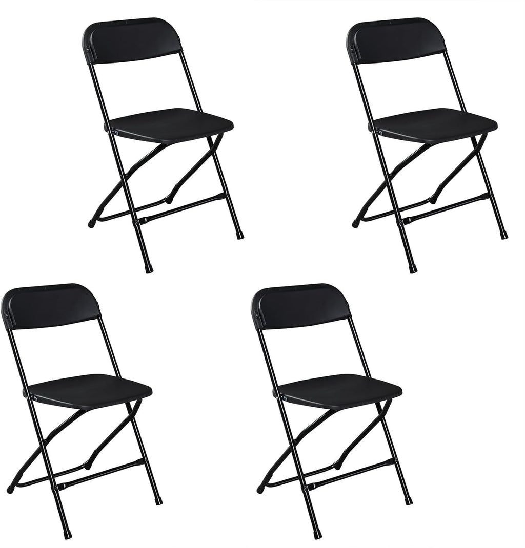 Black Plastic Folding Chairs | Steel Frame, 350 lbs Capacity, Indoor/Outdoor, Set of 4