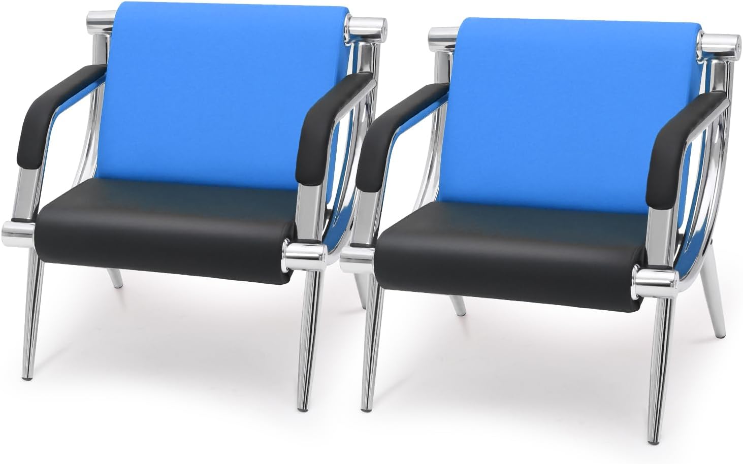 Waiting Room Chairs with Armrest, PU Leather Office Furniture, Lobby Conference Reception Chairs, Office Guest Seating for Clinic,Airport,Hospital,Barber,Salon,Bank (Blue & Black, 2-Seat)