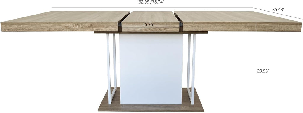 78.74"-62.99" Extendable Rectangle Dining Table for 6-10 Person,White Pedestal Base for Kitchen Meeting Room Small Space,Easy Assembly,Oak