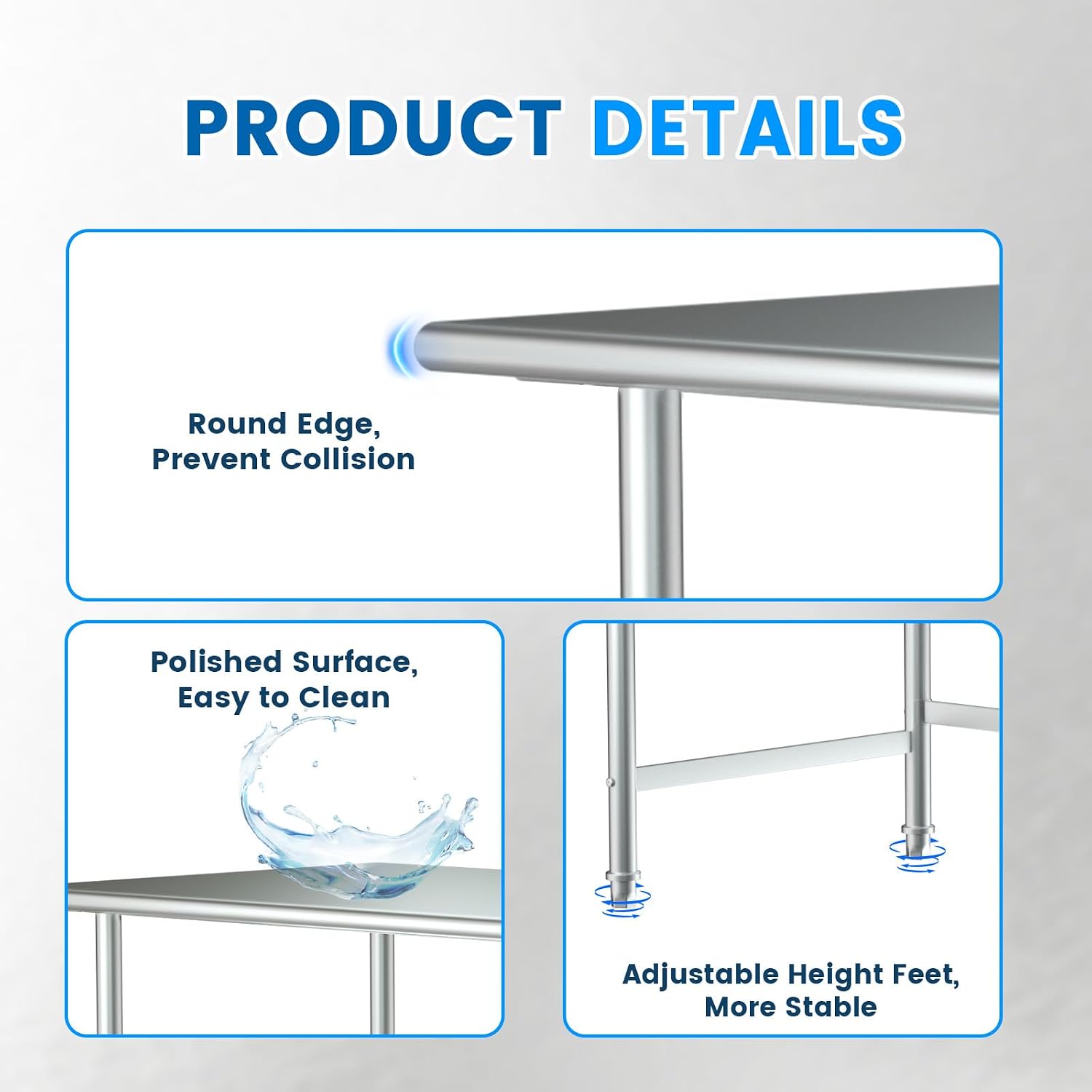 Treshin Open Base Stainless Steel Table 24" X 48" | Commercial Heavy Duty Prep & Work Table for Kitchen, Restaurant, Home, Hotel, Laundry