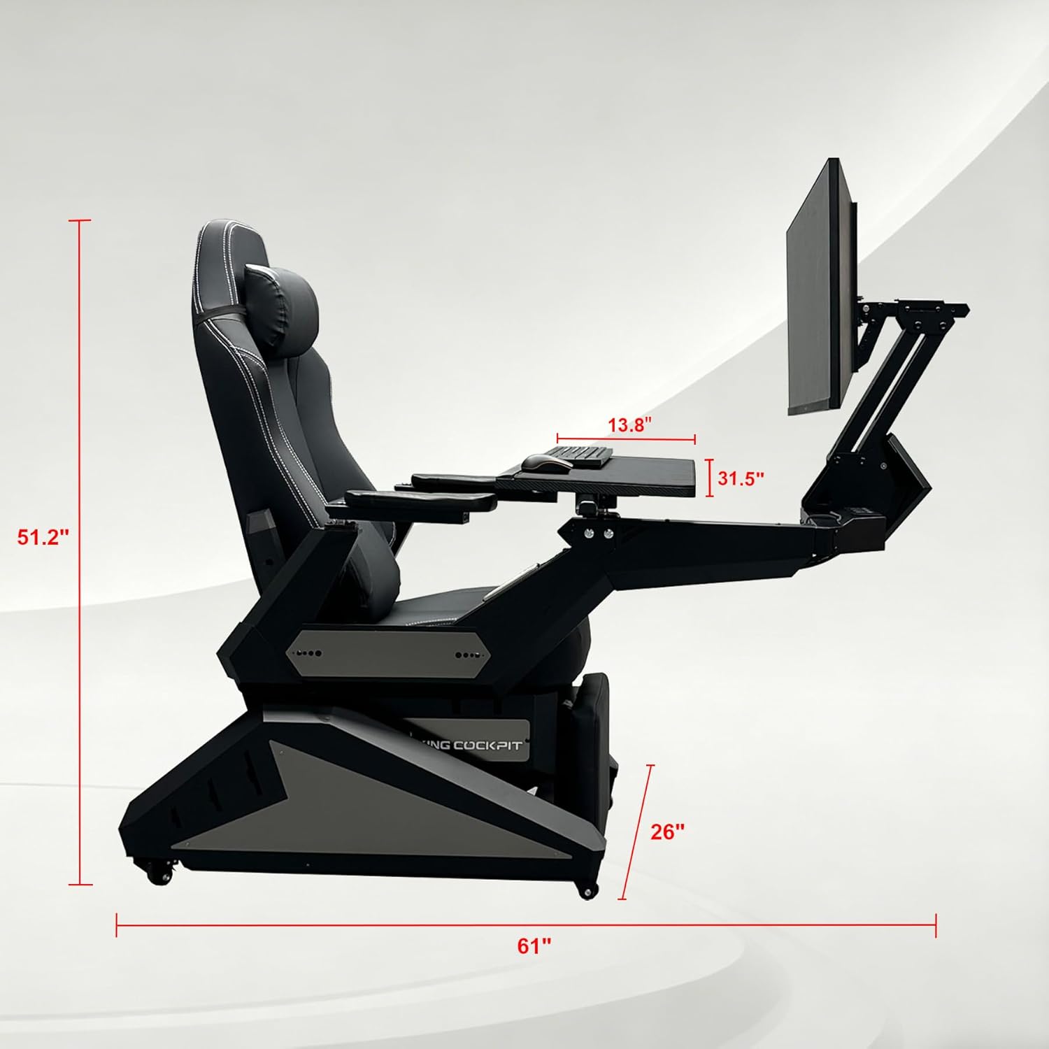 KING COCKPIT Zero-Gravity Reclining Chair for PC Gaming, Sim Racing &Home Office, Workstation with Electrically Adjustable Monitor Distance,Adjustable Keyboard Tray&Cup Holder-Black