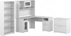 Bush Furniture L Shaped Desk with Hutch, 5 Shelf Bookcase and Lateral File Cabinet | Cabot Collection Corner Computer Table with Storage and Bookshelf | 60Wx23DX37W