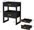 Wooden Nightstands Set of 2 with Motion Sensor Light & Storage Drawer, Modern Bedside Table End Table for Bedroom, Small Spaces, Sturdy Wood Side Table Furniture, Black