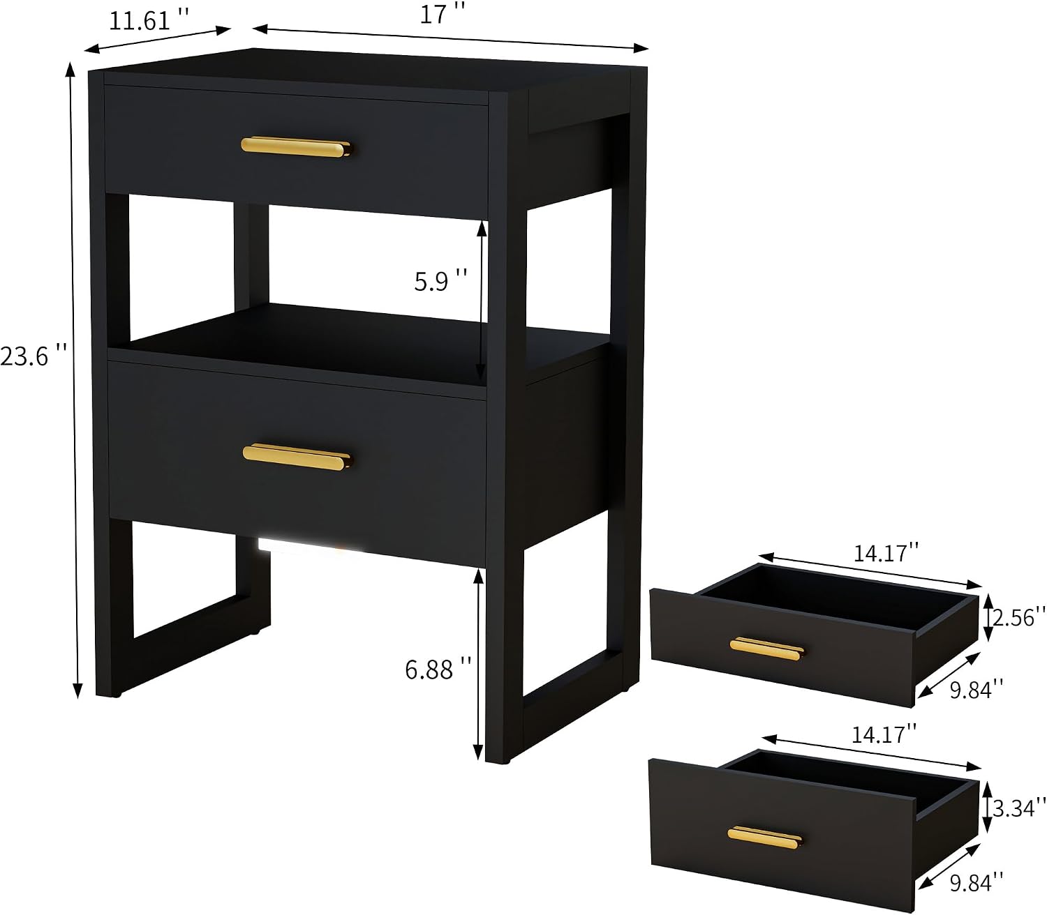 Wooden Nightstands Set of 2 with Motion Sensor Light & Storage Drawer, Modern Bedside Table End Table for Bedroom, Small Spaces, Sturdy Wood Side Table Furniture, Black