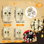 Vellibring 150 PCS Halloween Mini Skull Heads Decoration, Plastic Miniature Decorative Skulls Halloween DIY Resin Skeleton Head Figurines for Halloween Vase Filler Trick Party Table Decor