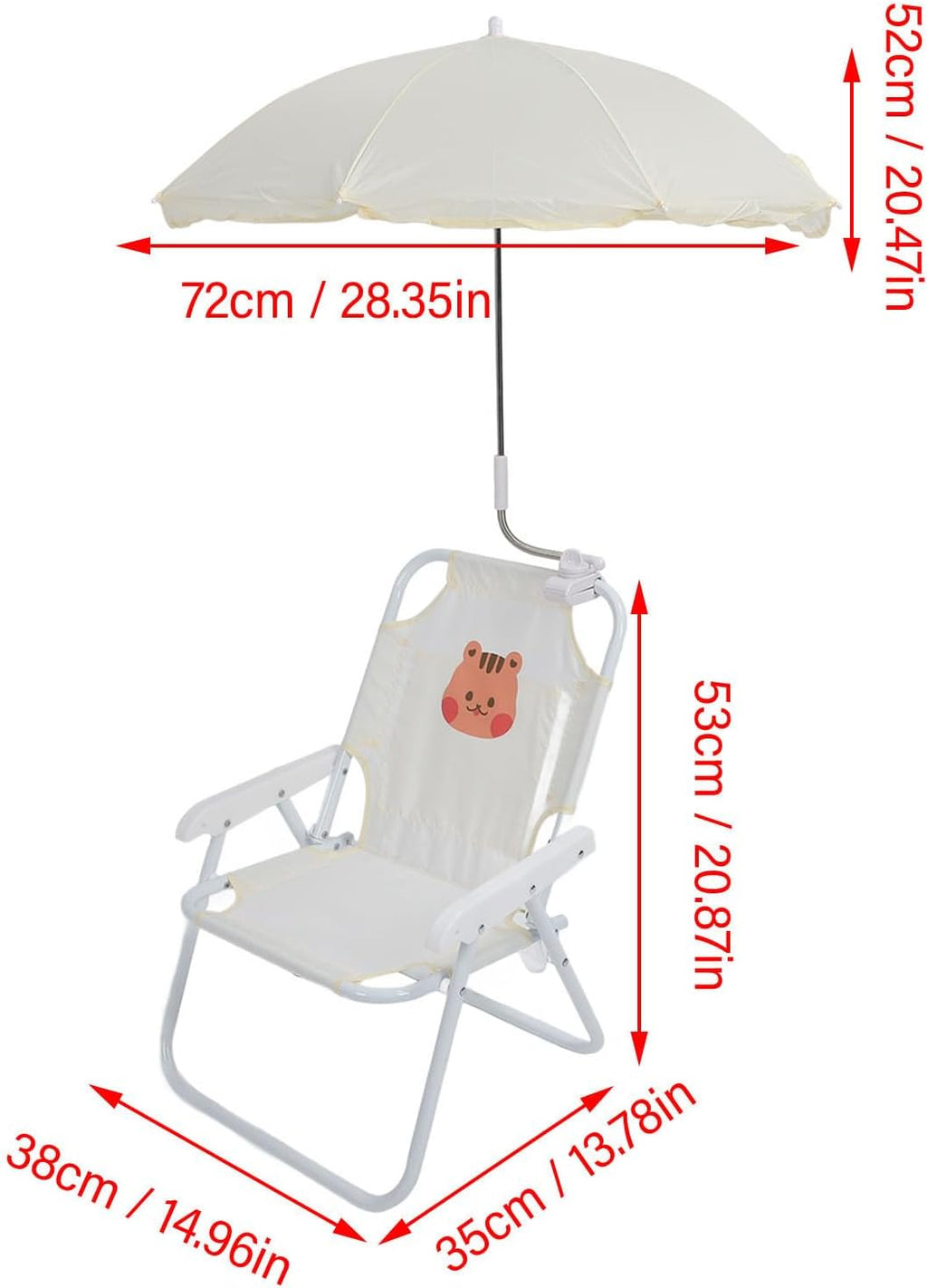 Kids Foldable Camping Chair, Sun Proof Umbrella, Baby Camping Chair with Umbrella Cute Cartoon Animal Print, Oxford Cloth, for Beach, picnics (Squirrel)