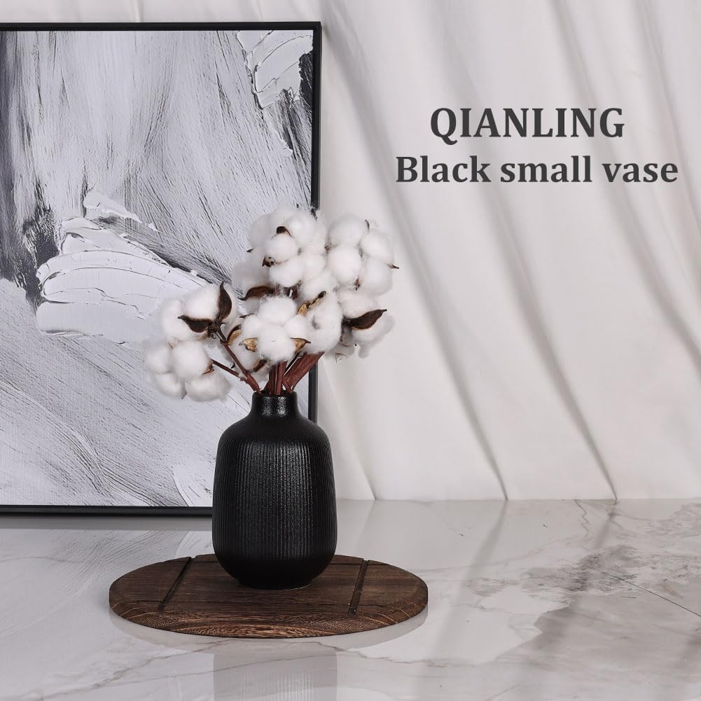 Black Ceramic Vase Set of 3, Minimalist Decor, Home Decorative Vase, Modern Ribbed Vases, Black Vase Set for Kitchen, Bedroom, Office, Living Room, Bathroom, & Shelf Centerpiece Table Decoration