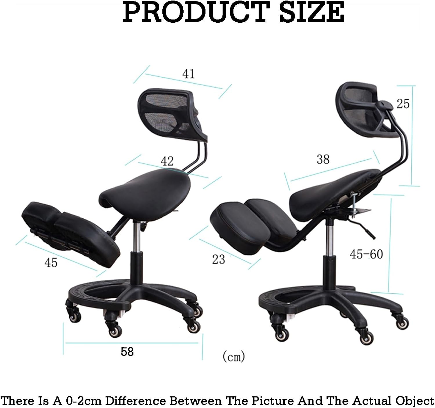 Saddle-Shaped Kneeling Chair,Ergonomic Posture Chair with Backrest and Wheels,45-60cm Adjustable Positions for Home and Office