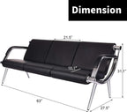 Kinsuite 9-Seat Office Reception Waiting Room Chairs - 3pcs 3-seat Guest & Reception Chairs for Salon Barber Bench Airport Bank Hall Visitor Guest Black PU Leather Office Sofa, Black