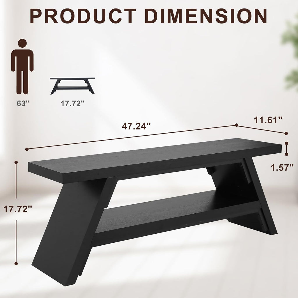 2-Tier Shoe Bench,Entryway Shoe Storage Bench,Modern Narrow Bench for Entryway, Kitchen, Bedroom, Dining（Black）