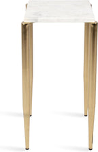 Kate and Laurel Lemaire Modern Square Marble Drink Table, 12 x 12 x 24, White Marble and Gold, Natural Marble Martini Table for Use as Small Plant Stand or Mini Nightstand