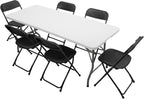 VINGLI 6 FT Plastic Folding Table Set with 6 Black Folding Chairs for Picnic, Event, Training, Outdoor Activities, at Home and Commercial Use