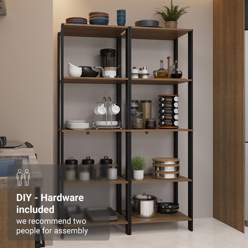 Madesa Kitchen Pantry Storage Rack with 10 Open Shelves 47" L Multiuse Modular Cabinet for Kitchen Organization - Black/Brown