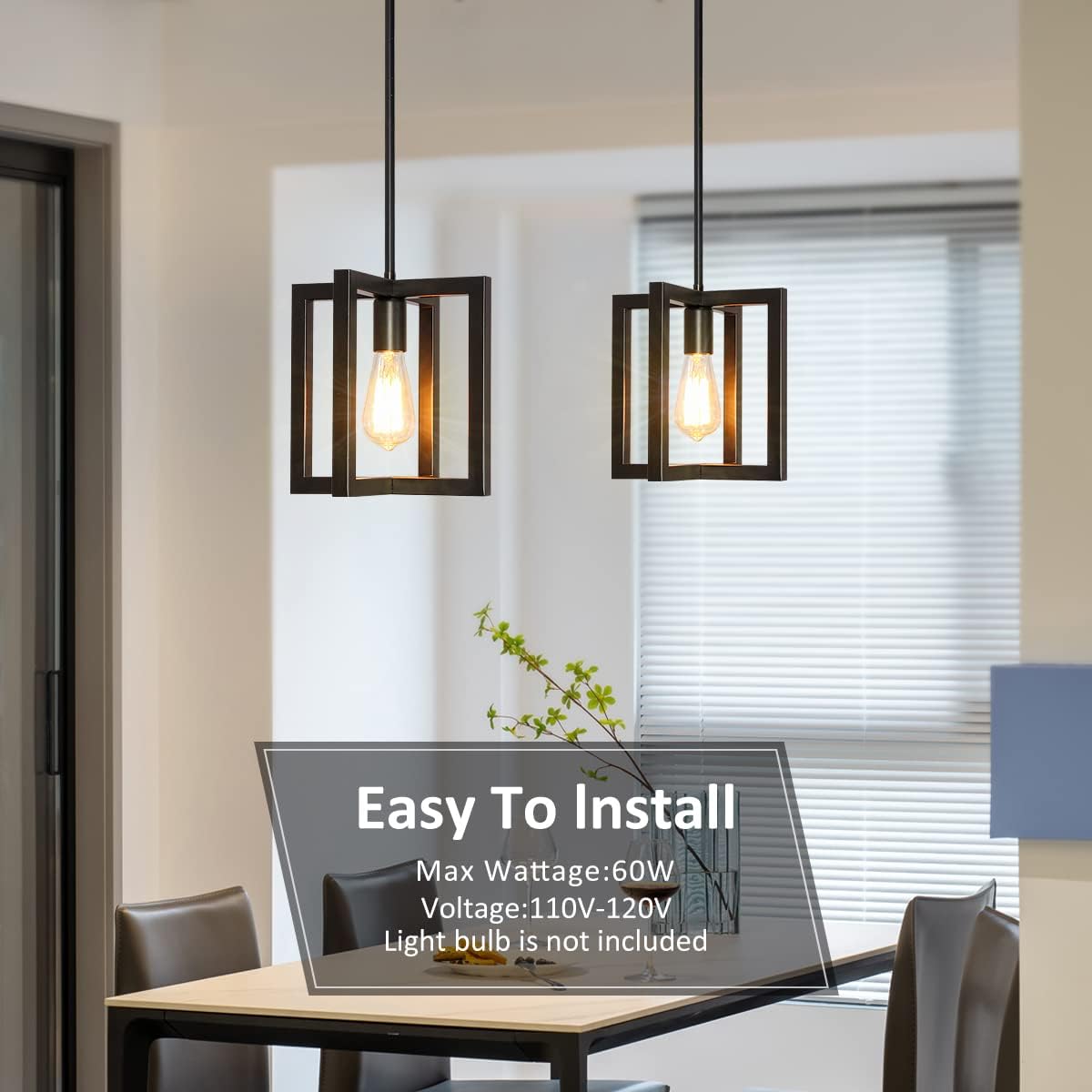 Modern Pendant Lighting for Kitchen Island 1-Light Farmhouse Black Light Fixtures Hanging Adjustable Small Square Chandeliers Ceiling for Dining Room Entryway Hallway