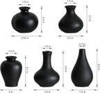 Tanvecle Small Black Vases, Ceramic Bud Vase Set of 5, Mini Pottery Vases for Pampas Grass, Flowers, Decorative Vases for Home Modern Decor, Rustic Decor, Veses for Living Room Dining Table Shelves