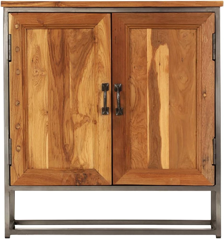 Brown and Grey Recycled Teak and Steel Medium Sideboard with Unique Wood Grain and Sturdy Construction for Living Dining Room Storage