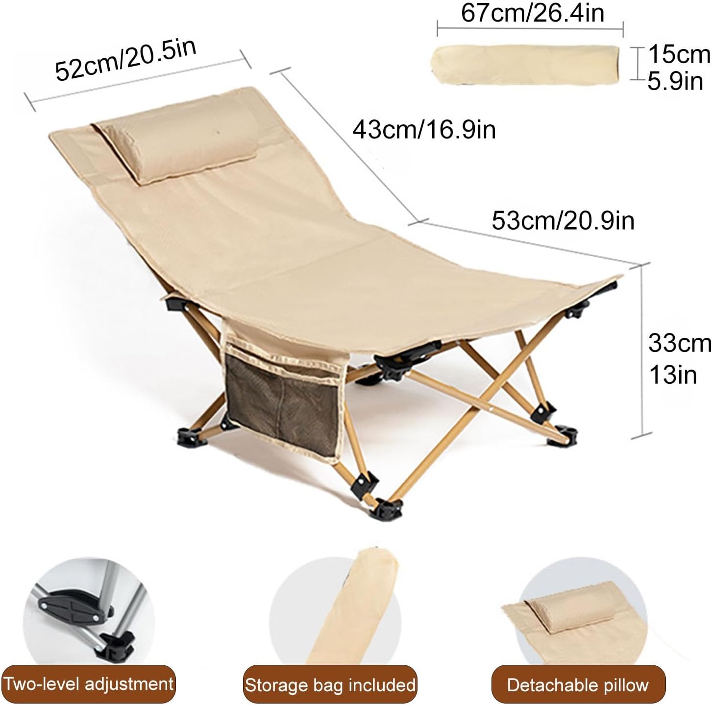 Kids Lounge Chair Outdoor, Metal Frame with Canvas Fabric, Outdoor Folding Deck Chair for Kids Ages 5+, Portable & Lightweight for Lawn, Pool, Garden & Yard(Light Brown)