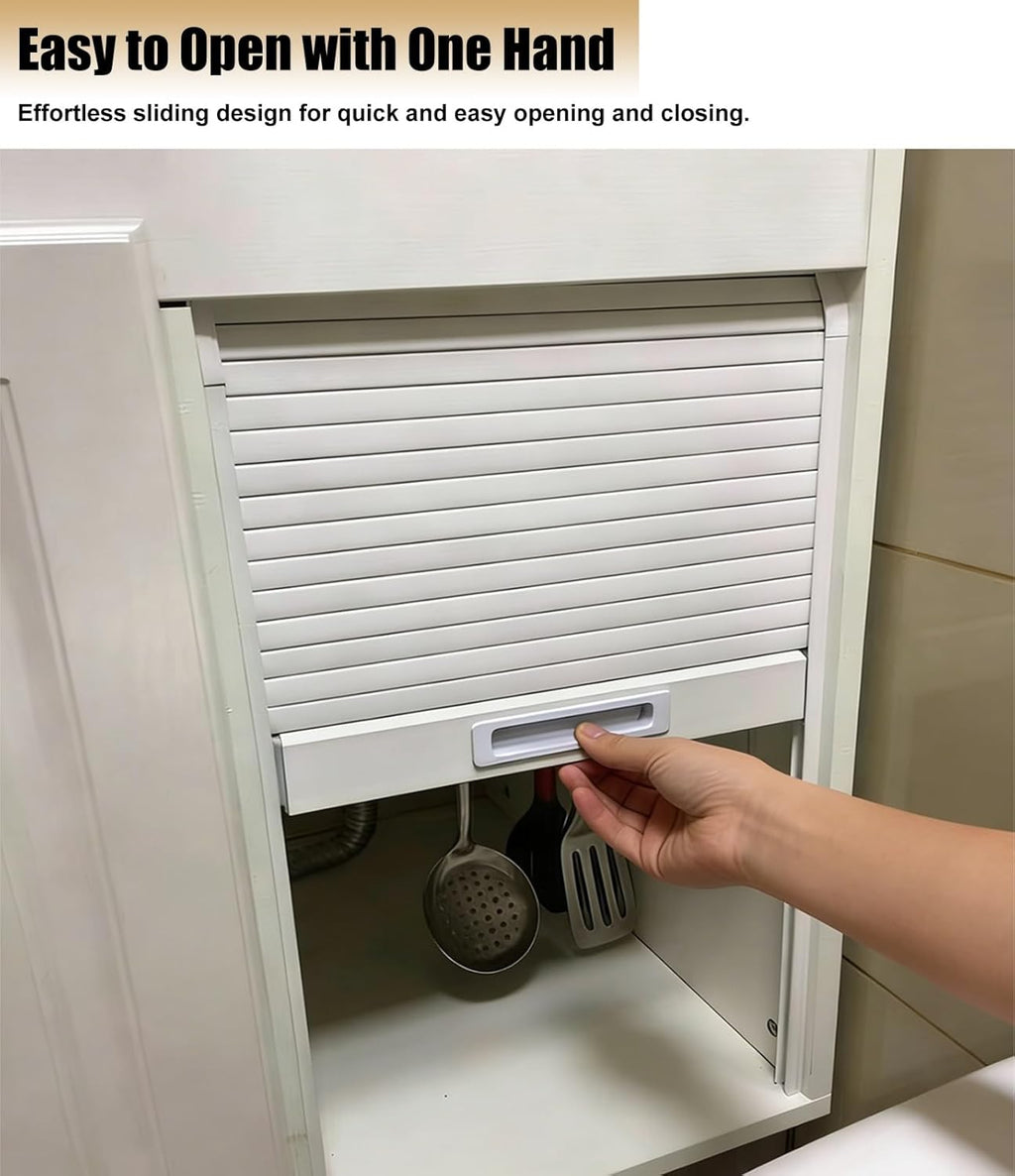 Gray Tambour Door Kit for Cabinets, Aluminum Roll Up Cabinet Door, Vertical Sliding Storage Door for Kitchen Counter, RV, Office, Pantry(61x71cm(24x28in))