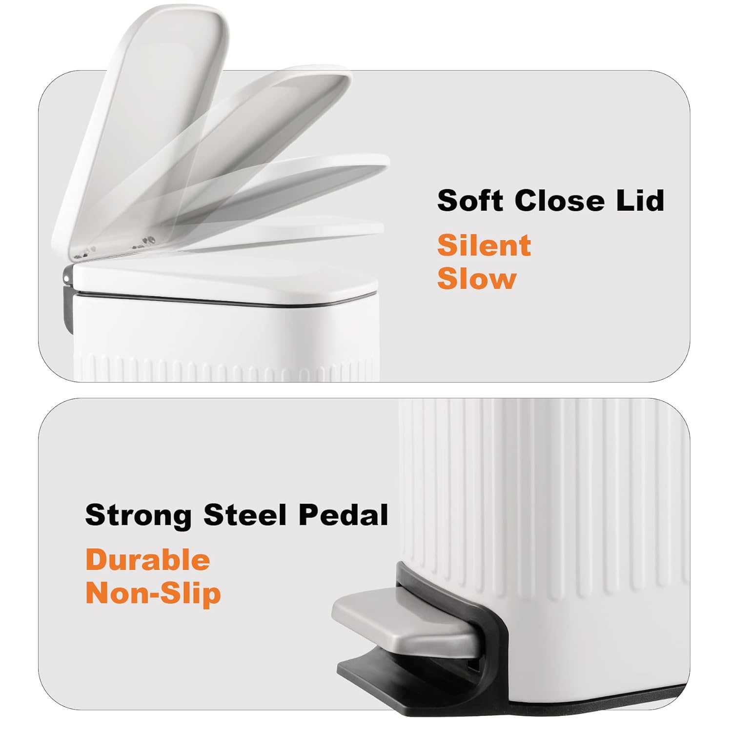 TrashAid Slim Bathroom Trash Can with Lid Soft Close, 6 Liter/1.6 Gallon Stainless Steel Small Garbage Can with Removable Inner Bucket, Step Pedal, Slim Wastebasket for Toilet, Office, Bedroom, White
