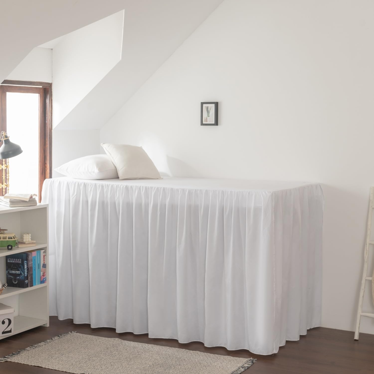 Dorm Bed Skirt, Dorm Bed Skirt Twin XL, 100% Microfiber Dorm Bed Skirts, Twin Extra Long Dorm Bedding, Split Corner, Twin XL 32" Drop (White)