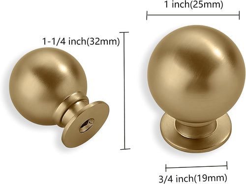 10 Pack 100% Solid 1 inch(25mm) Brushed Brass Cabinet Knobs Decorative Bi-Fold Door Knob Outside Diameter Diecast Bathroom Cabinet knobs