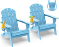 GREENVINES Folding-Adirondack-Chairs-Set-of-2 | HDPE Plastic | Fire Pit Chair | All Weather | Cup Holder | Arctic | for Deck Backyard Patio Outdoor Garden