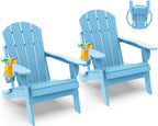 GREENVINES Folding-Adirondack-Chairs-Set-of-2 | HDPE Plastic | Fire Pit Chair | All Weather | Cup Holder | Arctic | for Deck Backyard Patio Outdoor Garden