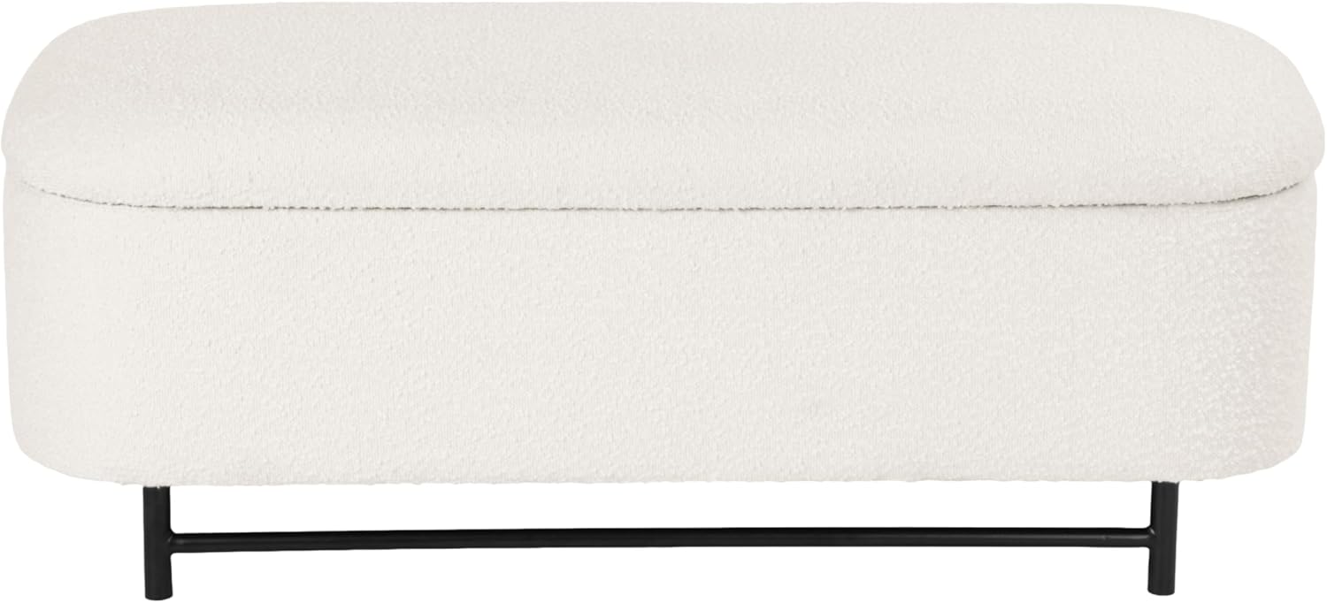 HomePop Ellipse Modern Storage Bench with Metal Legs |Homepop Home Décor|Bench with Storage for Living Room & Bedroom - Cream Boucle