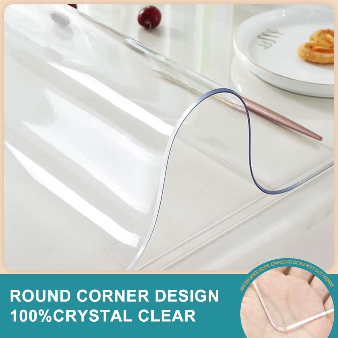 14x24 inch Clear Table Protector Plastic PVC Desk Protector Tablecloth Cover Office Desk Pad Mat Wood Furniture Glass Dining Tabletop Countertop Protection Waterproof Rectangular with Free Mouse Pad