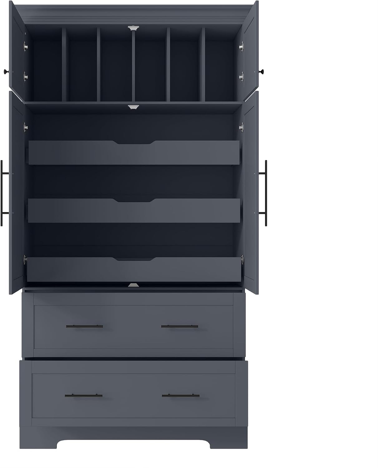 Farmhouse Freestanding Kitchen Pantry,4 Doors Dining Storage Cabinet with Pull-Out Trays, Drawers and Cake Pan Storage Organizer,for Dining Room Living Room (Grey-h)