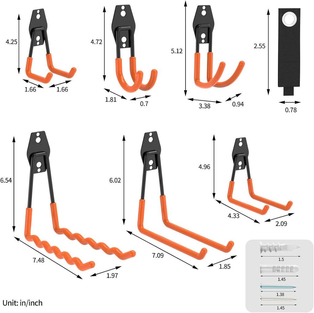 Garage Hooks Heavy Duty Steel Hooks for Hanging Power and Garden Tools, Ladders, Hose, Bikes, Ropes, Bulk Items, and More，Anti-Slip Coating with max 88lbs Capacity 10 Pack